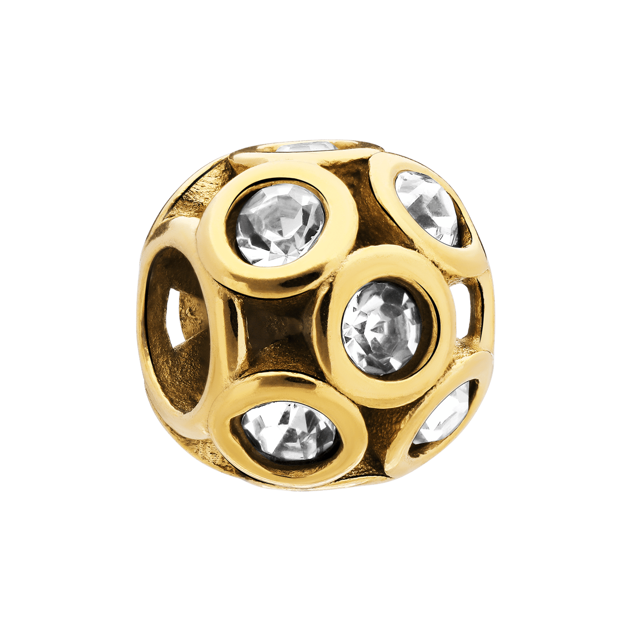 Stainless steel goldplated bedel rond met witte zirkonia
