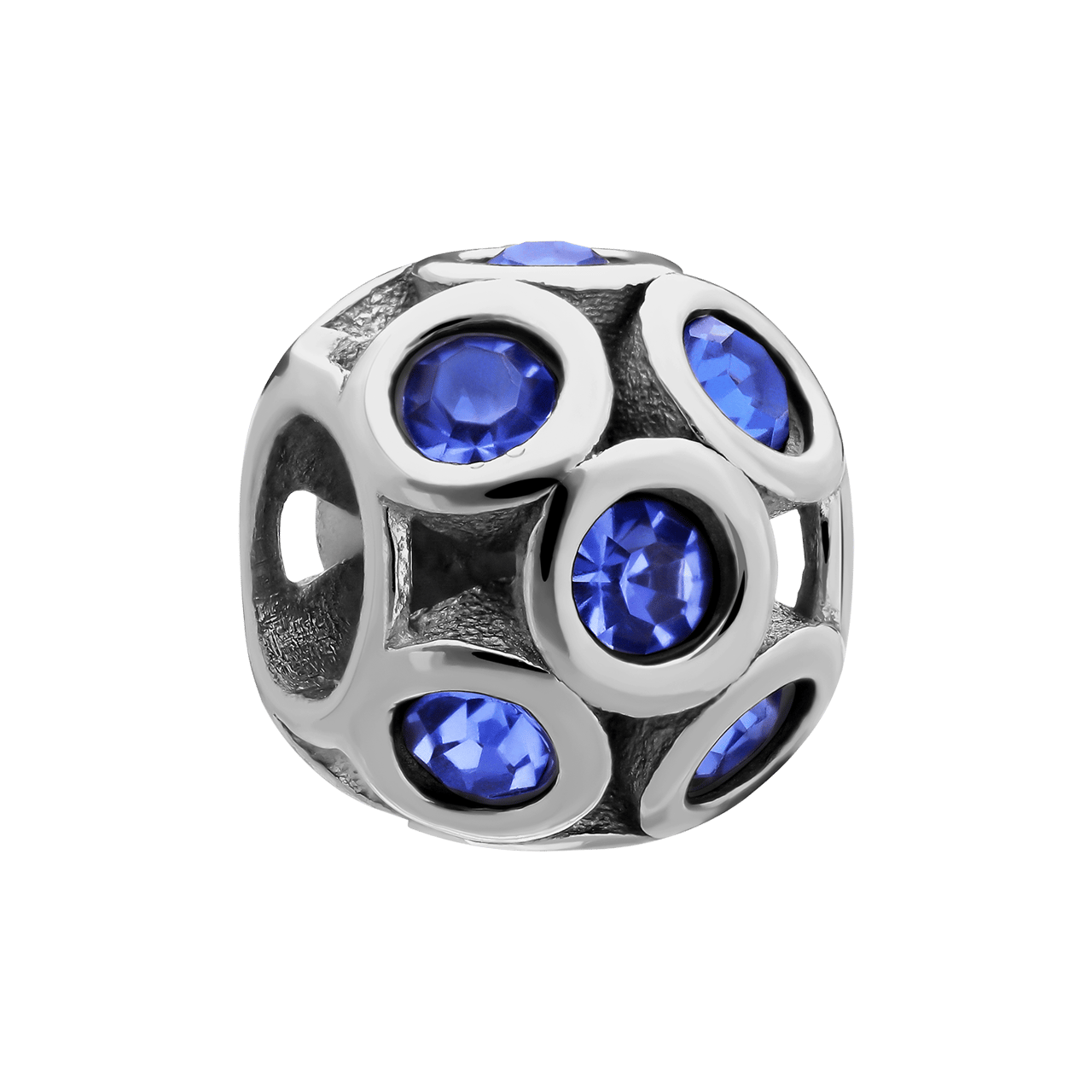 Bettelarmband-Anhänger aus Edelstahl, Kugel, mit blauen Zirkonia