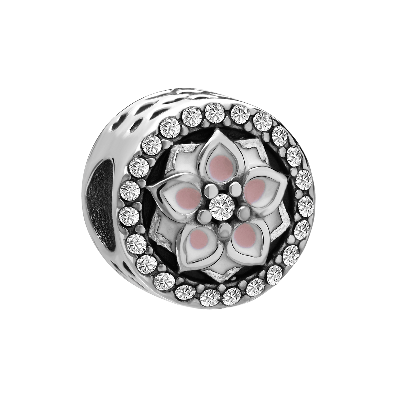 Charm aus Edelstahl runde Blume mit Zirkoniabesatz
