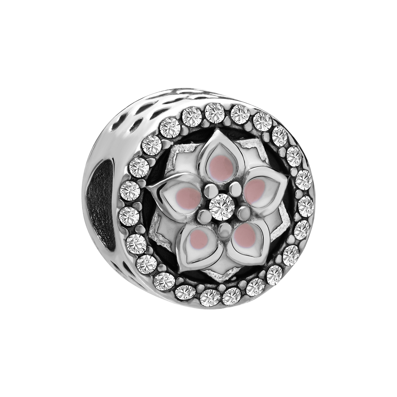 Stainless steel bedel rond bloem met zirkonia