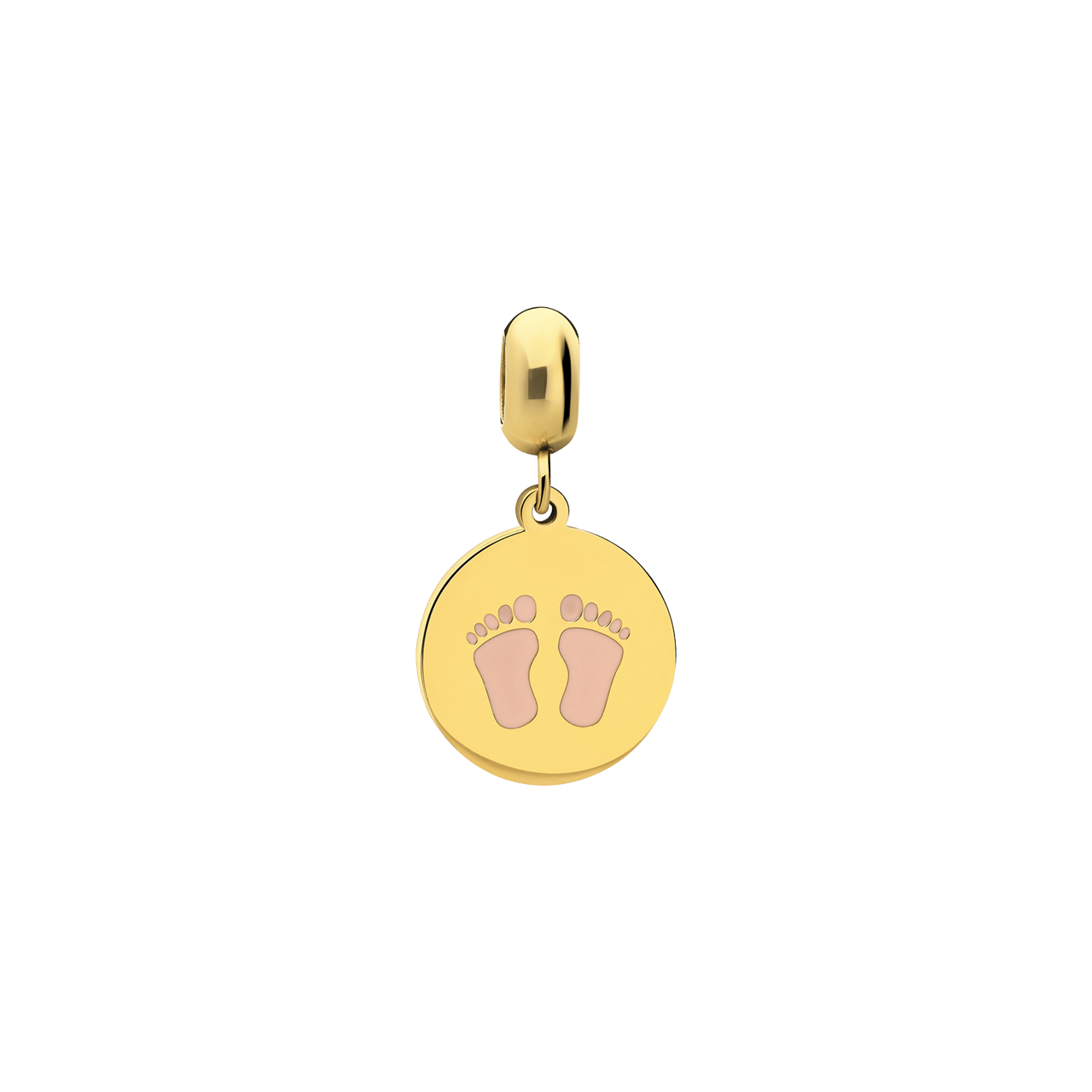 Stalen goldplated bedel munt voeten roze