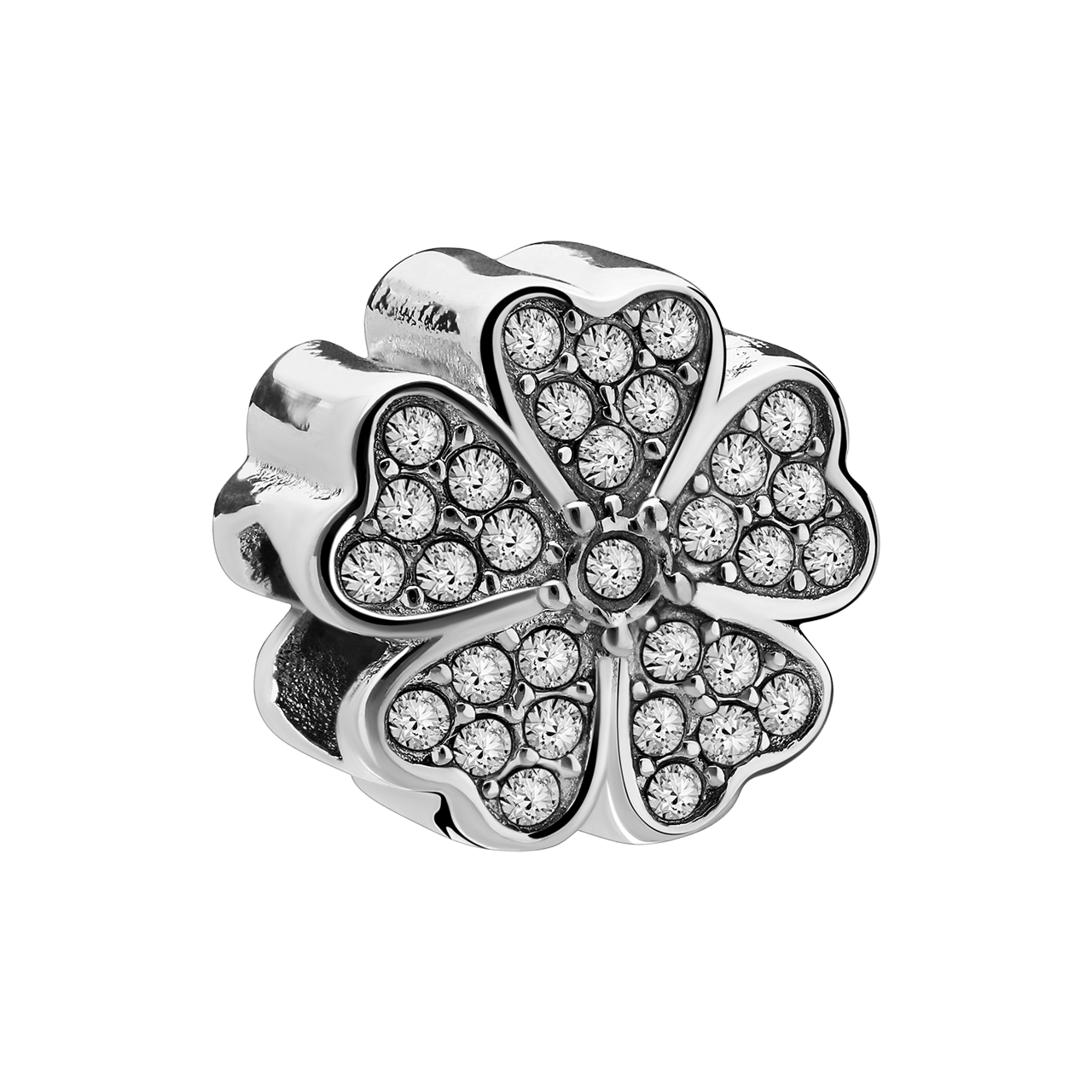 Charm aus Edelstahl Kleeblatt 5 mit Zirkoniabesatz