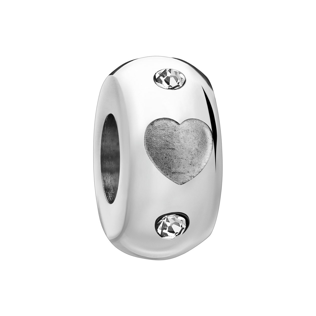 Charm aus Edelstahl Herz mit rundem Zirkoniastein
