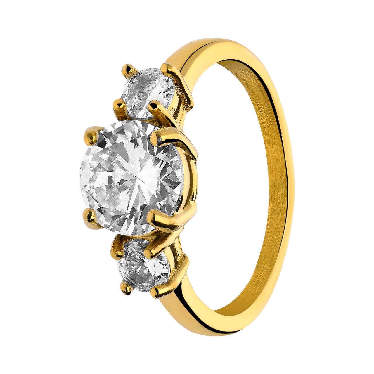 Stainless steel goldplated ring hart met zirkonia voor dames