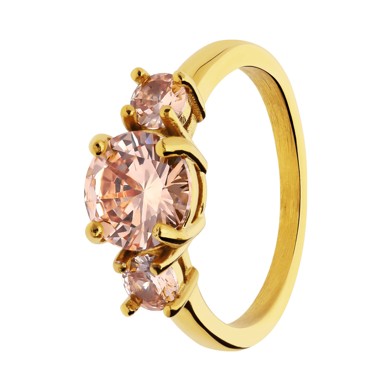 Stainless steel goldplated ring met zirkonia voor dames