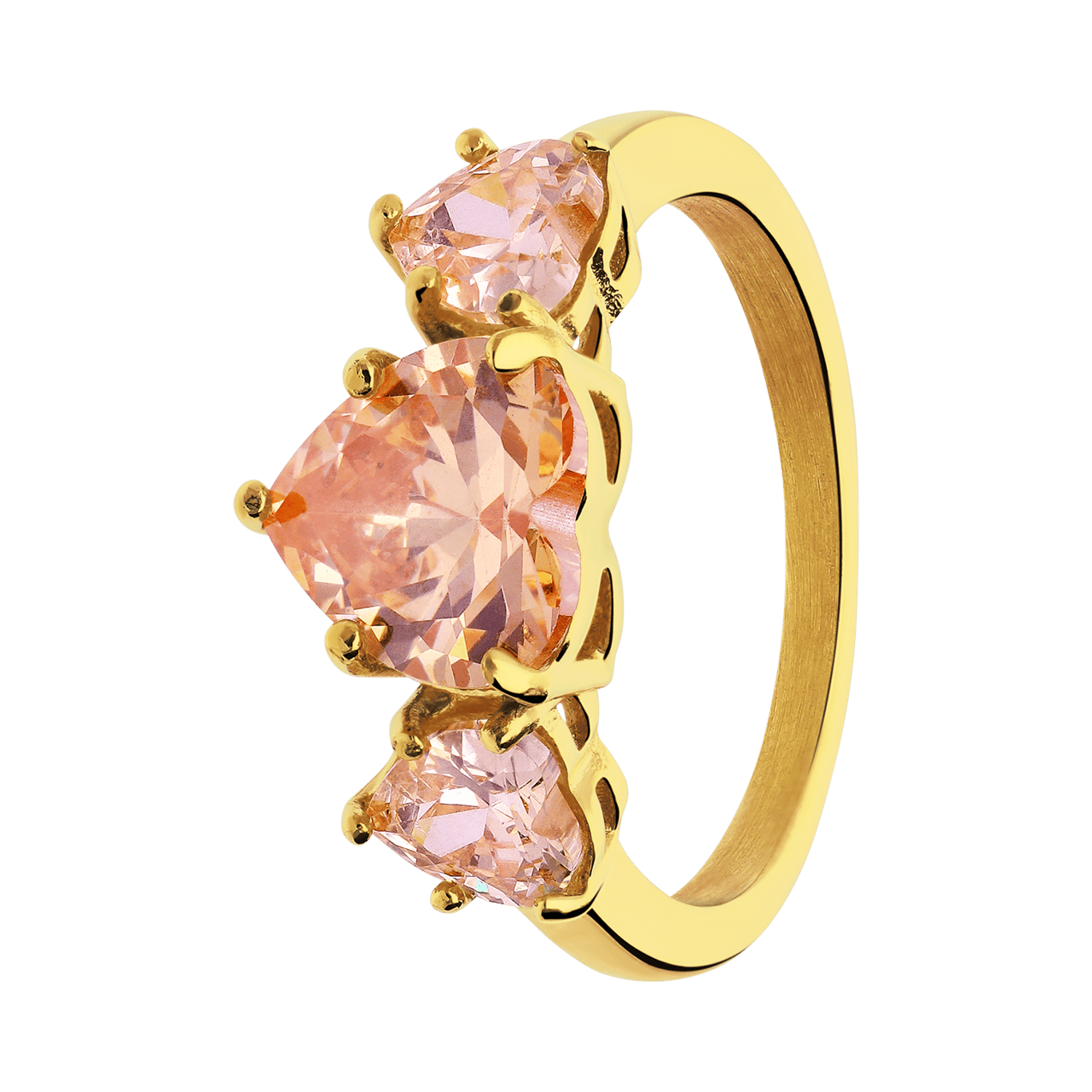 Stalen goldplated vintage ring met 3 rond wit