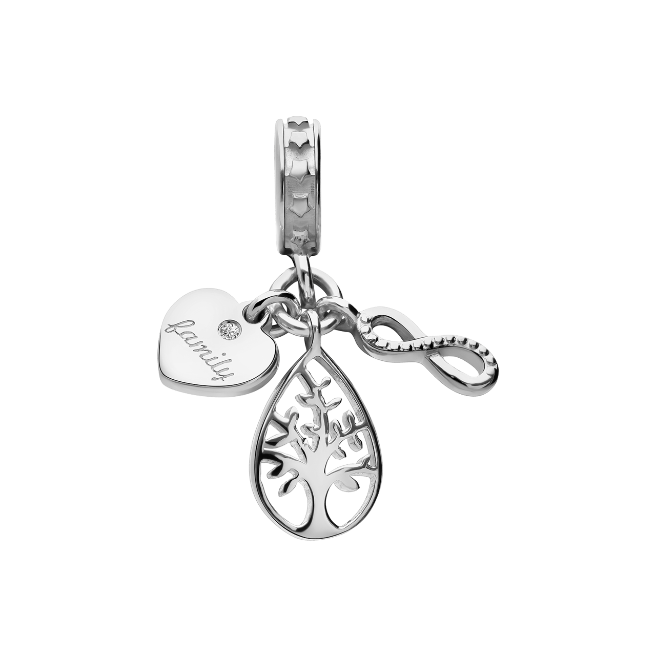 Charm aus 925er Silber, Stern, Lebensbaum, Infinity