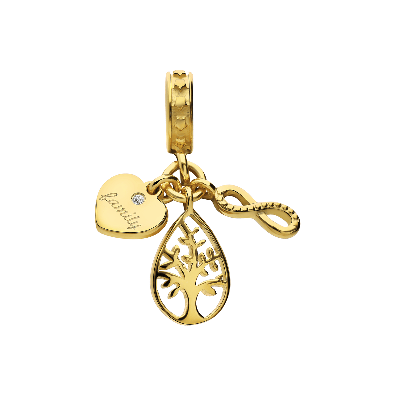 Zilveren goldplated hanger tree of life, infinity en hart met zirkonia voor dames