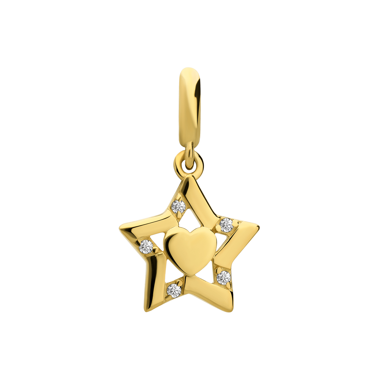 Charm aus 925er Silber, vergoldet, Stern mit Herz