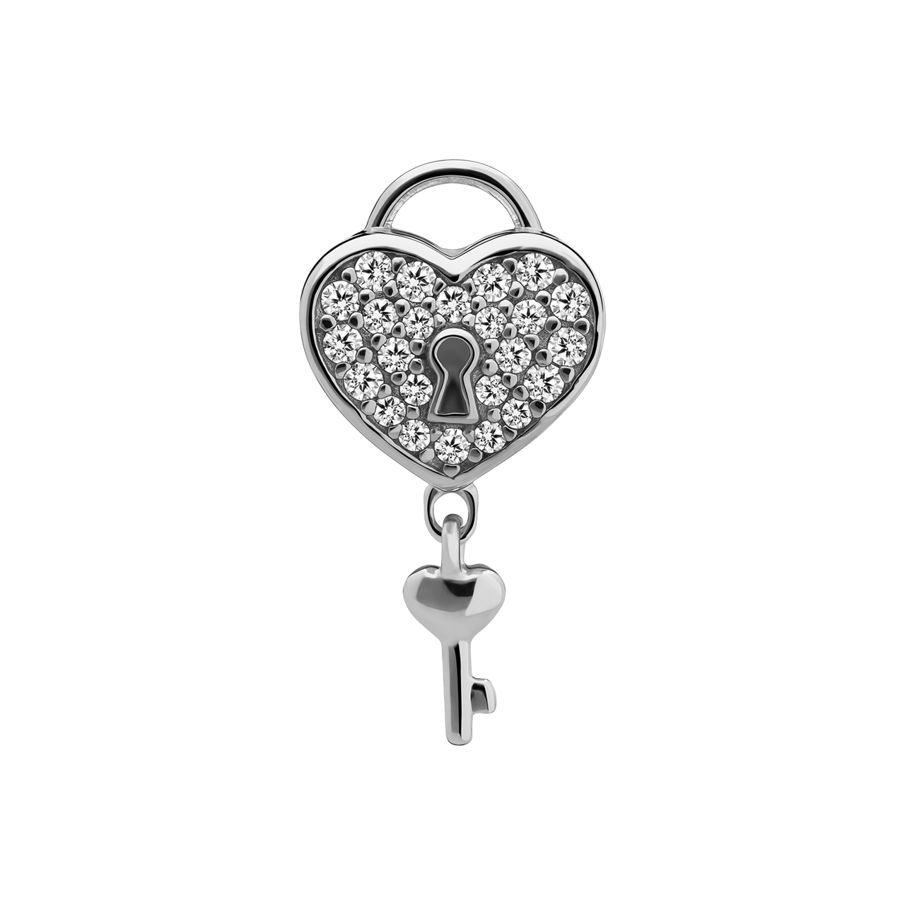 Charm aus 925er Silber, Herz und Schlüssel