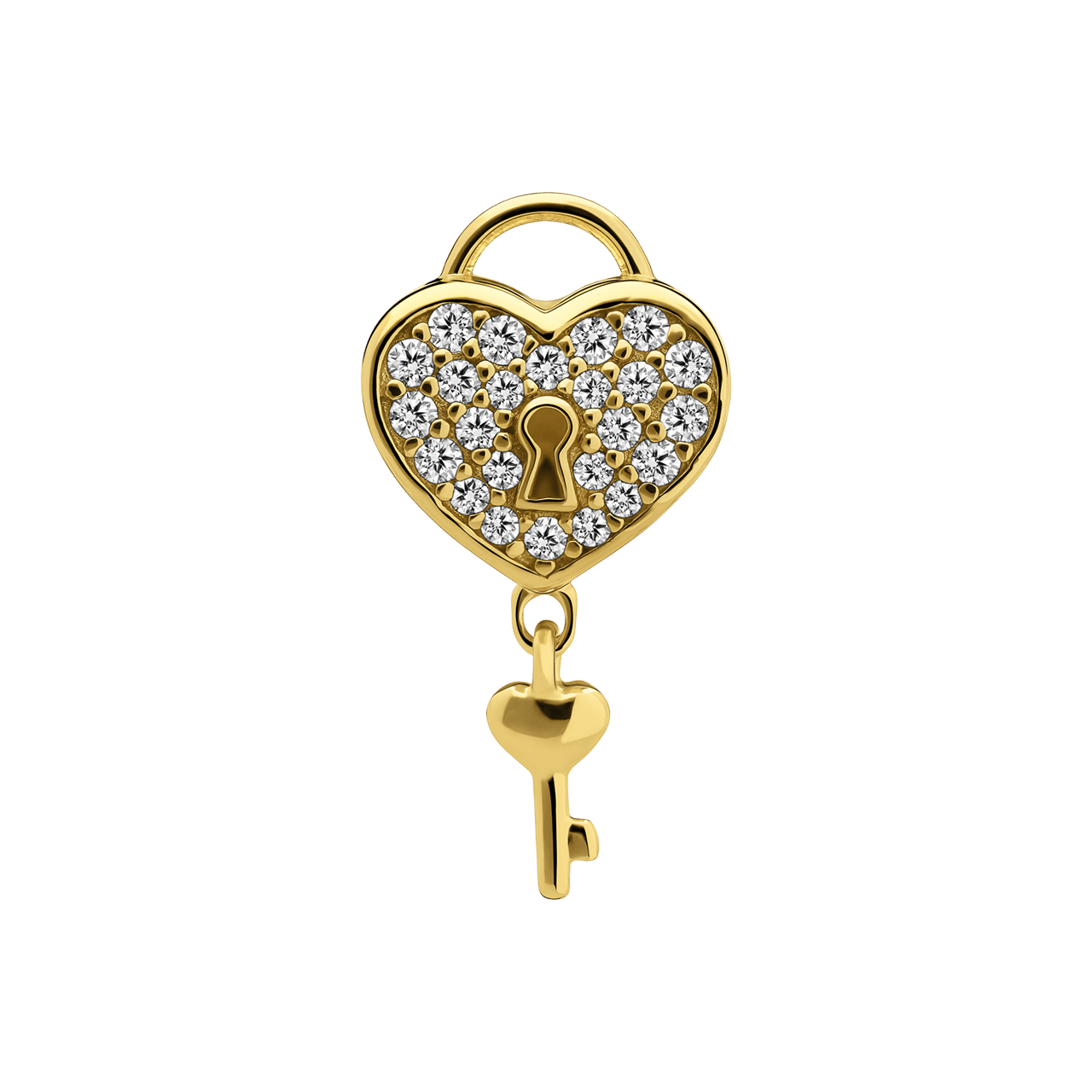Zilveren goldplated hanger hart met sleutel met zirkonia voor dames
