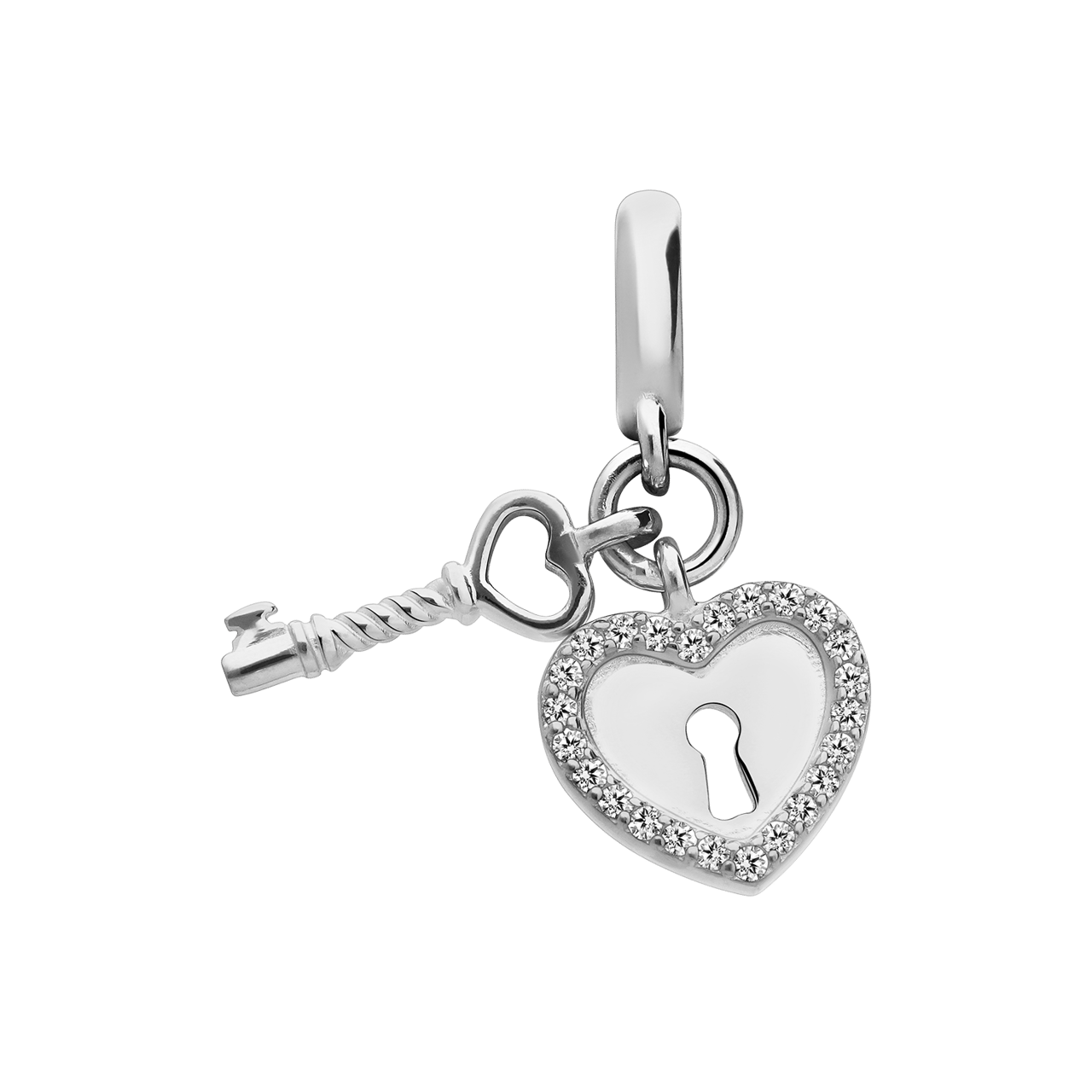 Charm aus 925er Silber, Herz und Schlüssel