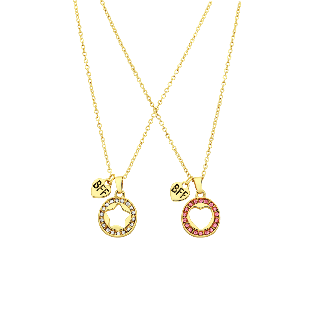 Goldenes Modeschmuckset „BFF" mit Stern und Herz