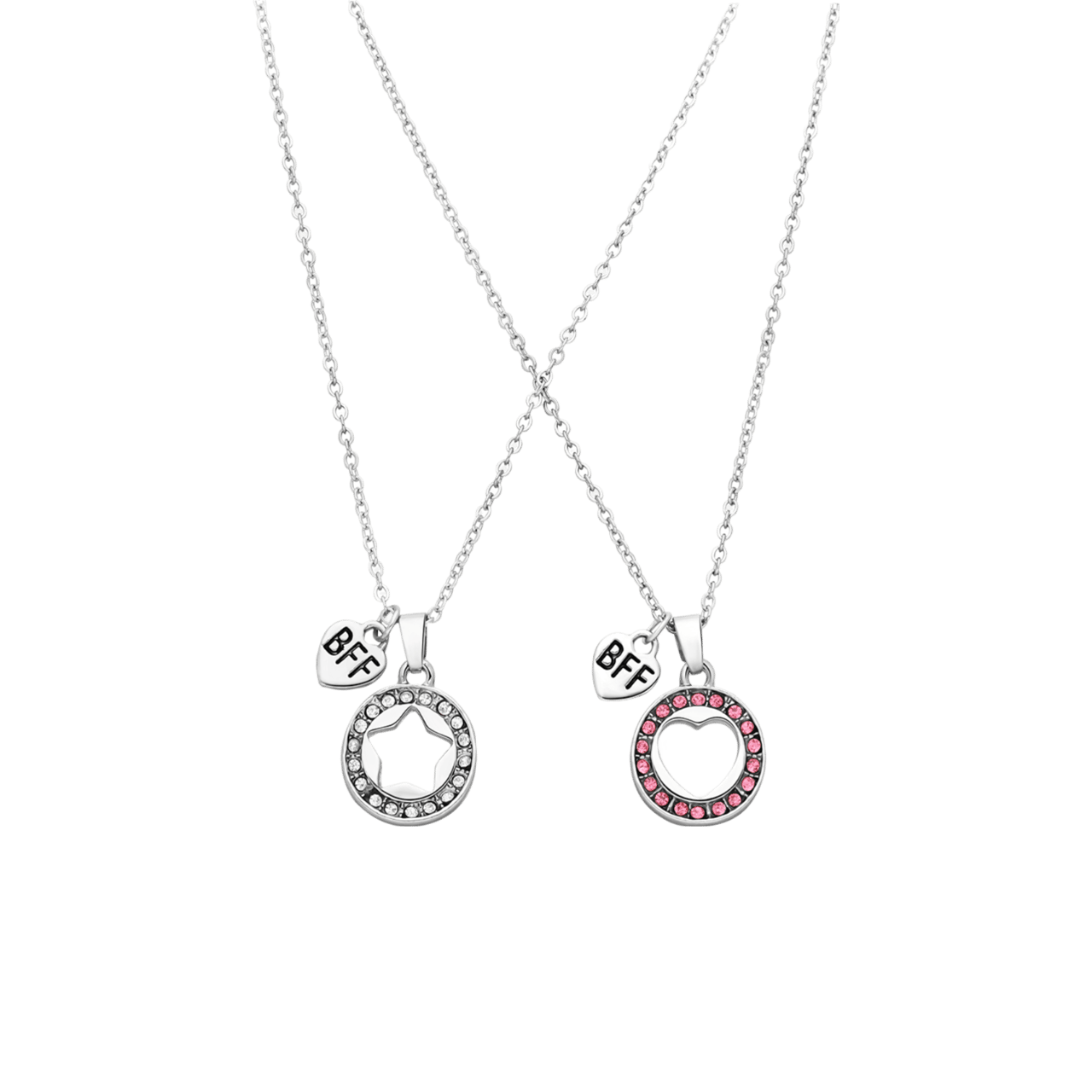 Silbernes Modeschmuckset „BFF" mit Stern und Herz