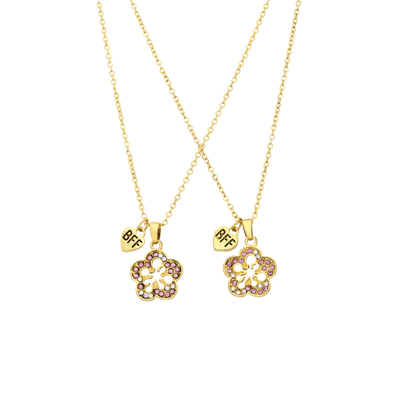 Goudkleurige bijoux bff bloem roze