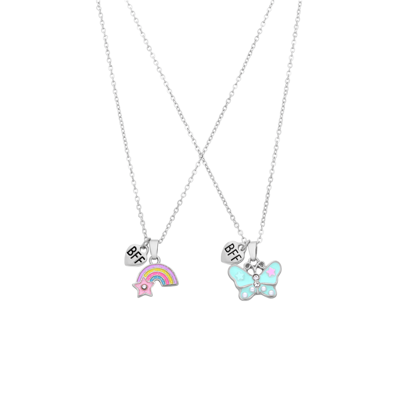 Zilverkleurige bijoux bff regenboog en vlinder