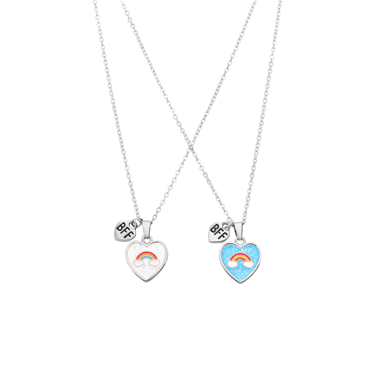 Zilverkleurige bijoux bff set blauw en wit harten