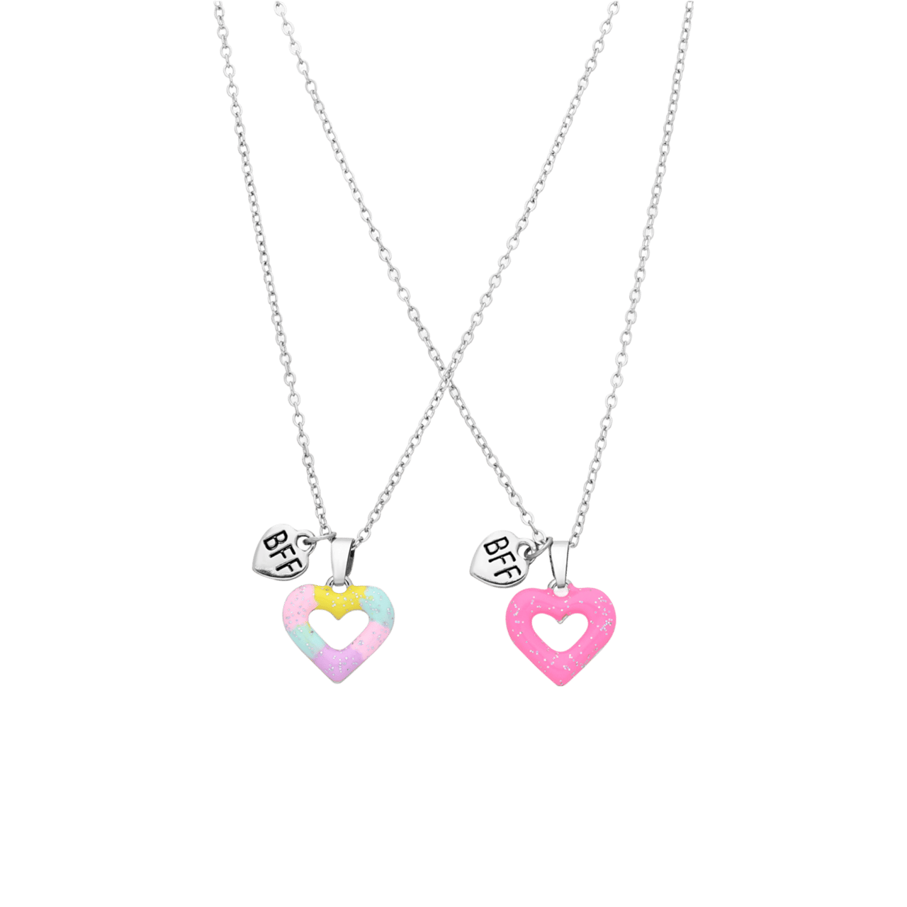 Bijoux zilverkleurige kinderkettingen set met open harten