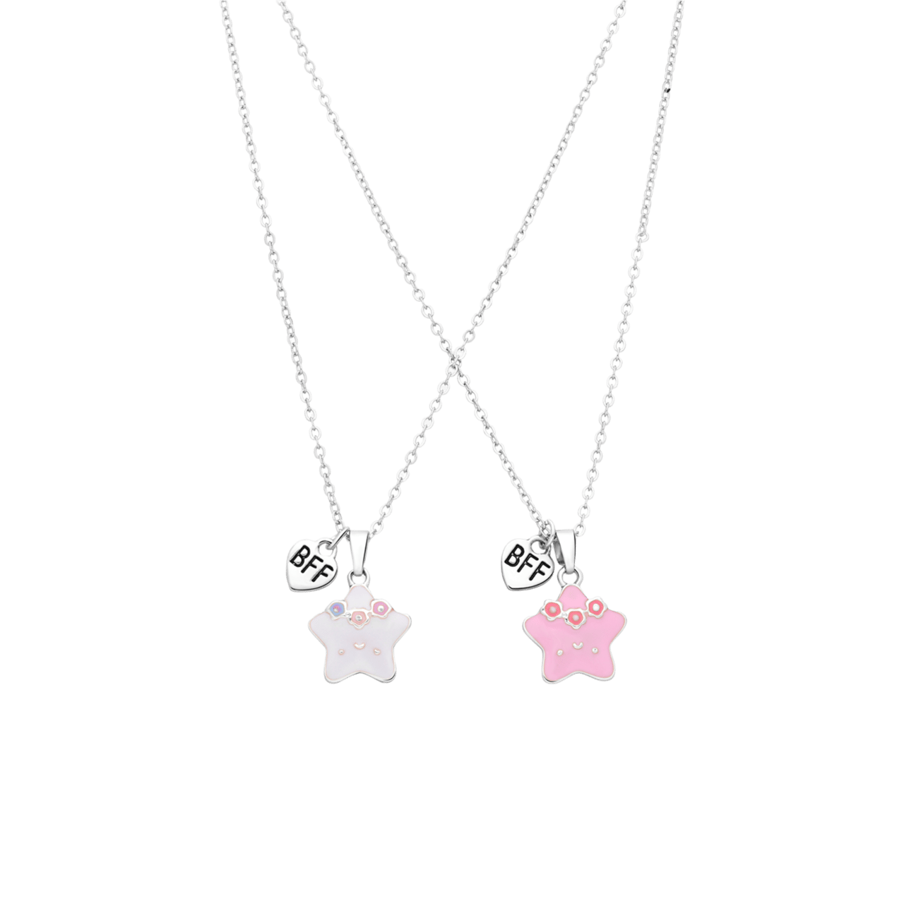 Zilverkleurige bijoux bff set wit en roze sterren