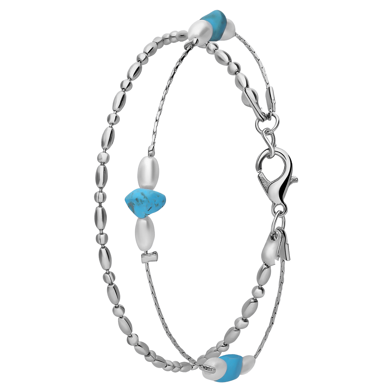 Zilverkleurige dubbele enkelband met parel