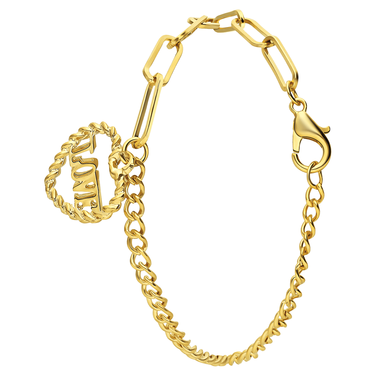 Goudkleurig enkelbandje hart met love