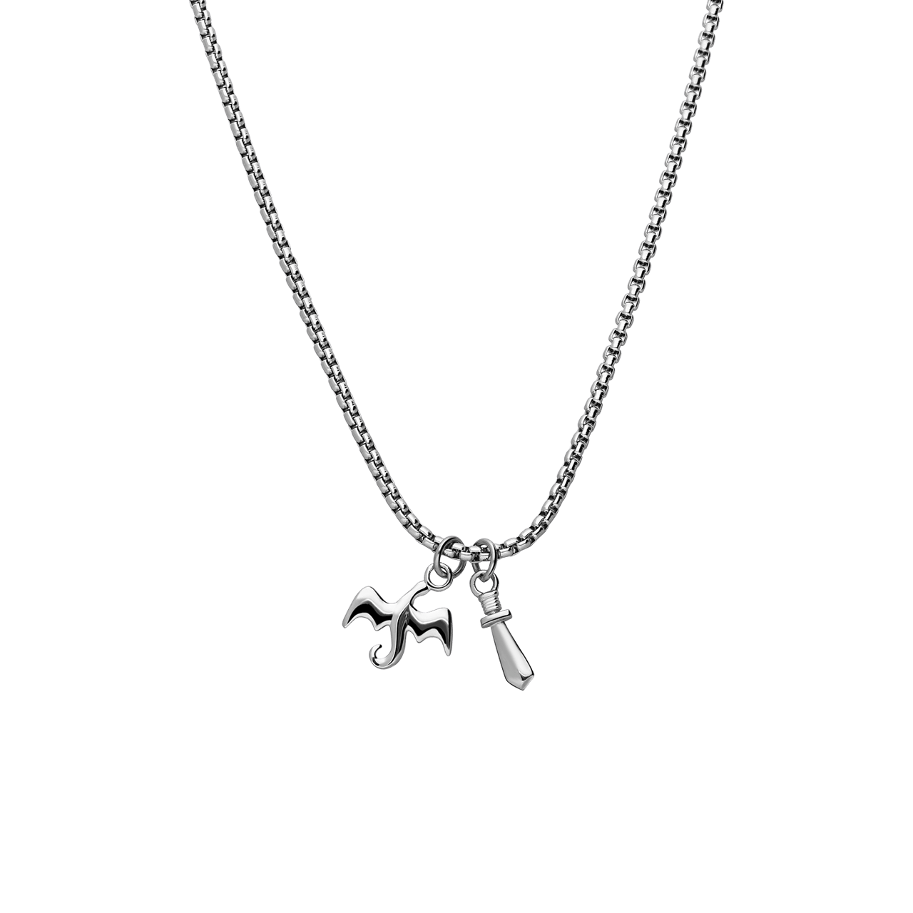 Stalen ketting met draak en zwaard hangers