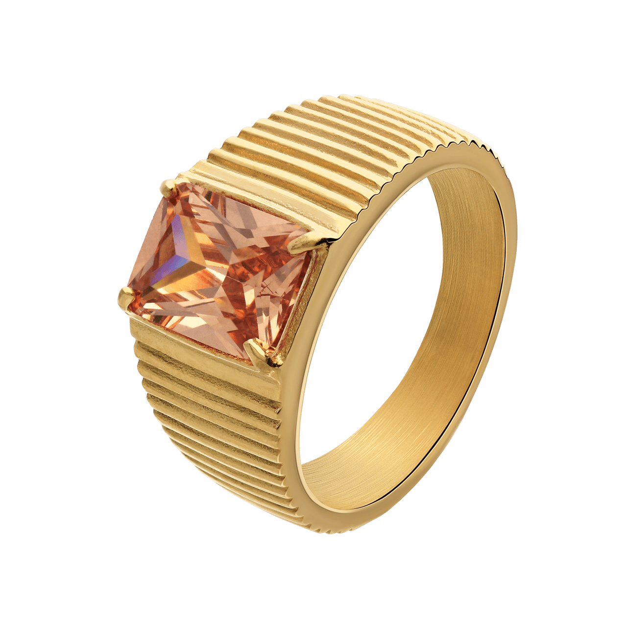 Stainless steel goldplated ring met zirkonia voor dames