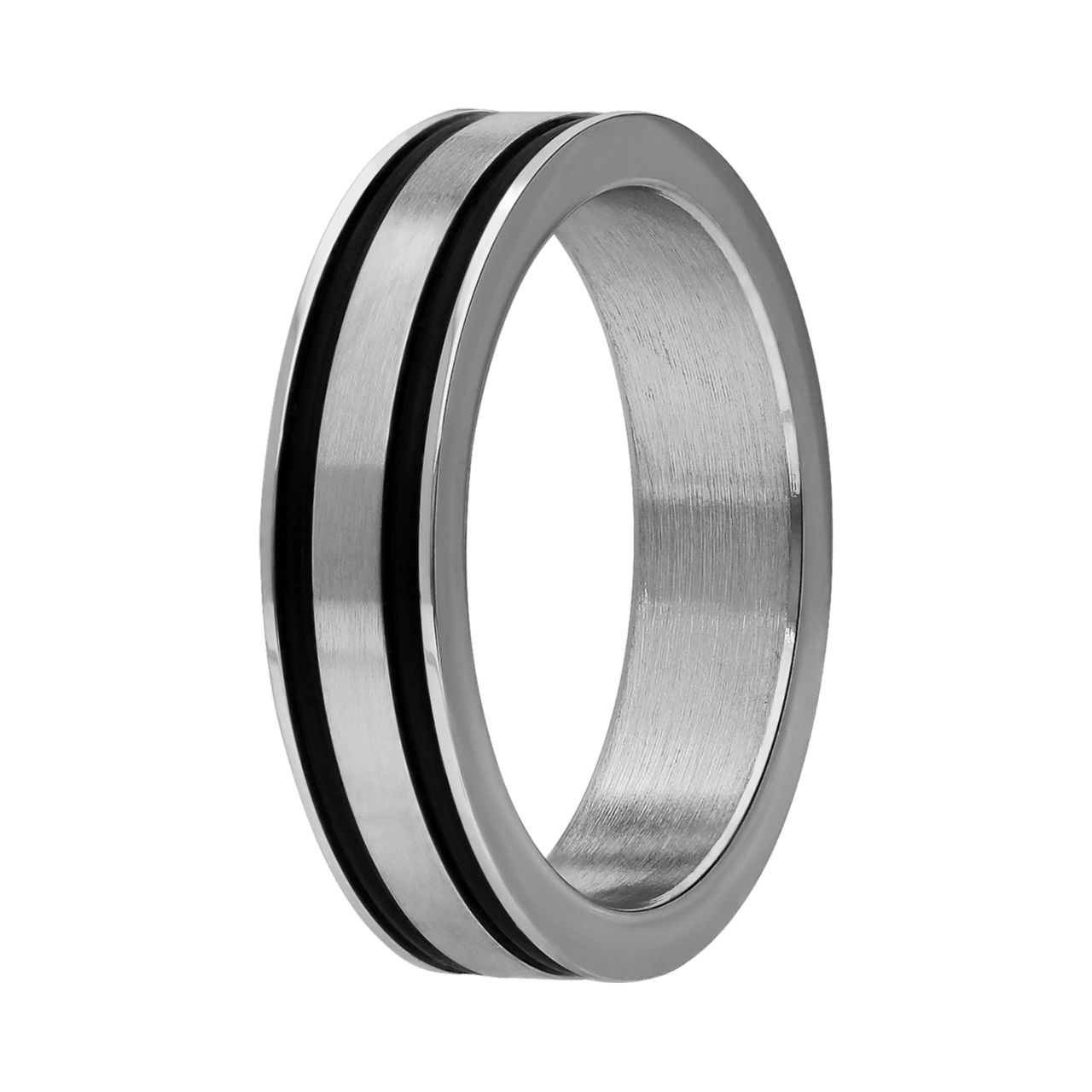 Stainless steel ring met 2 zwarte strepen