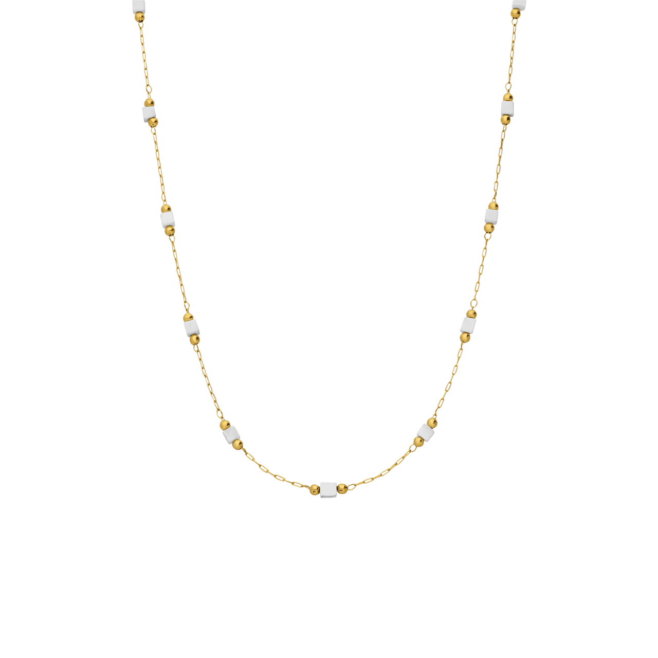 Stainless steel goldplated ketting met marmeren blokjes