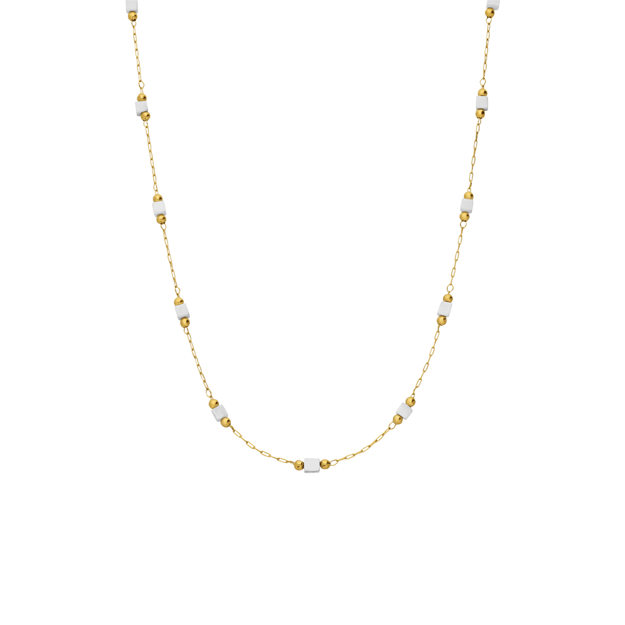 Stalen goldplated ketting met hanger met marmer voor dames