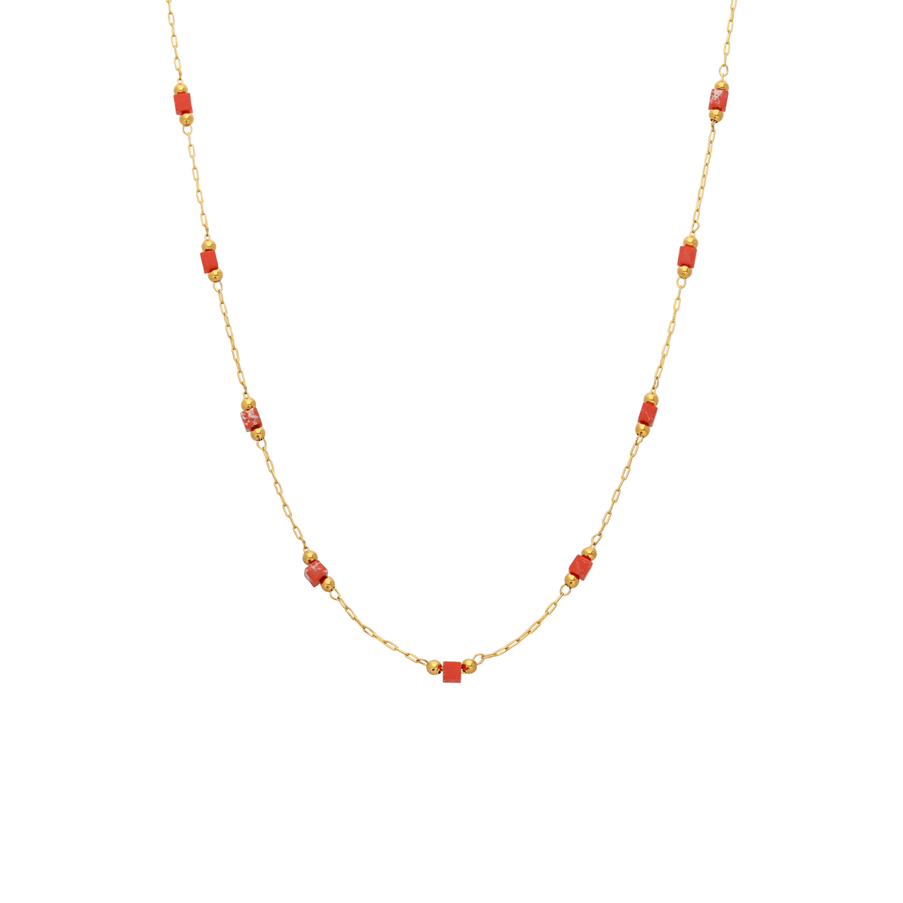 Stalen goldplated ketting met oranje blokjes