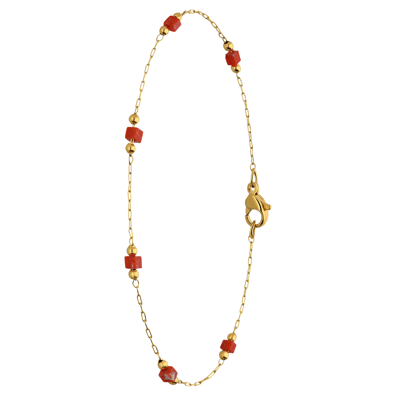 Stalen goldplated fantasiearmband met oranje stenen voor dames