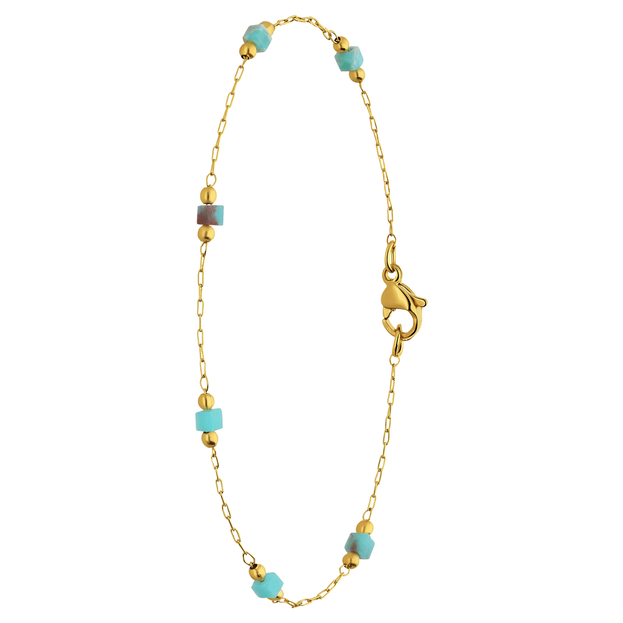 Stainless steel goldplated fantasiearmband met mintkleurige stenen voor dames