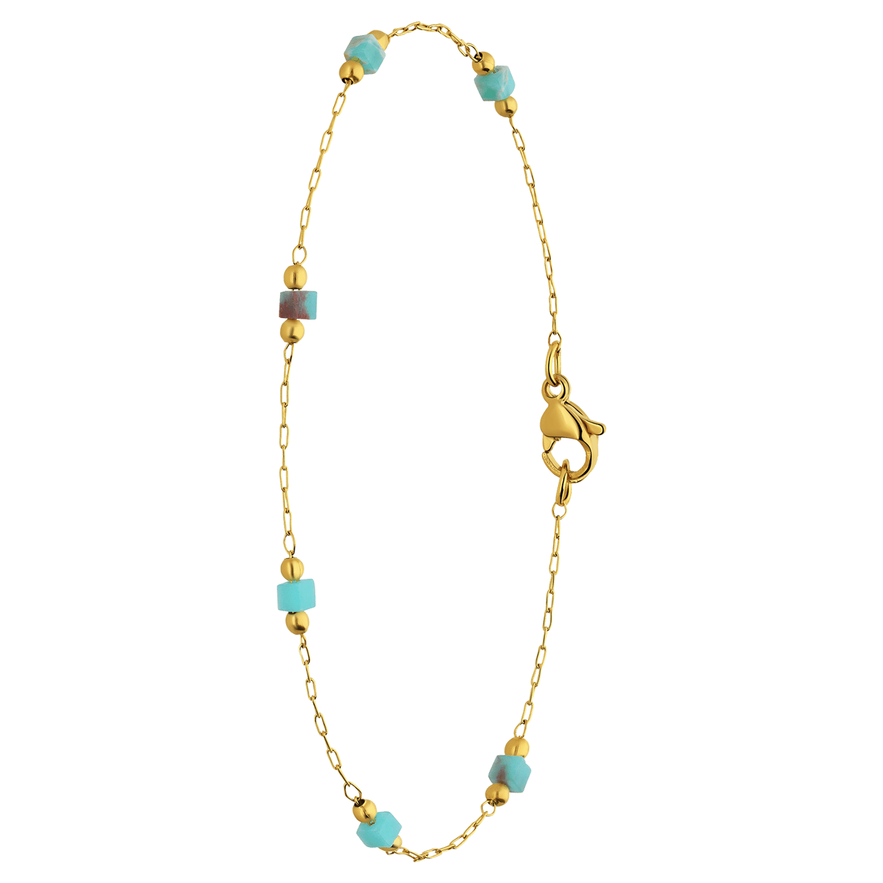 Stalen goldplated armband met mintkleurige stenen