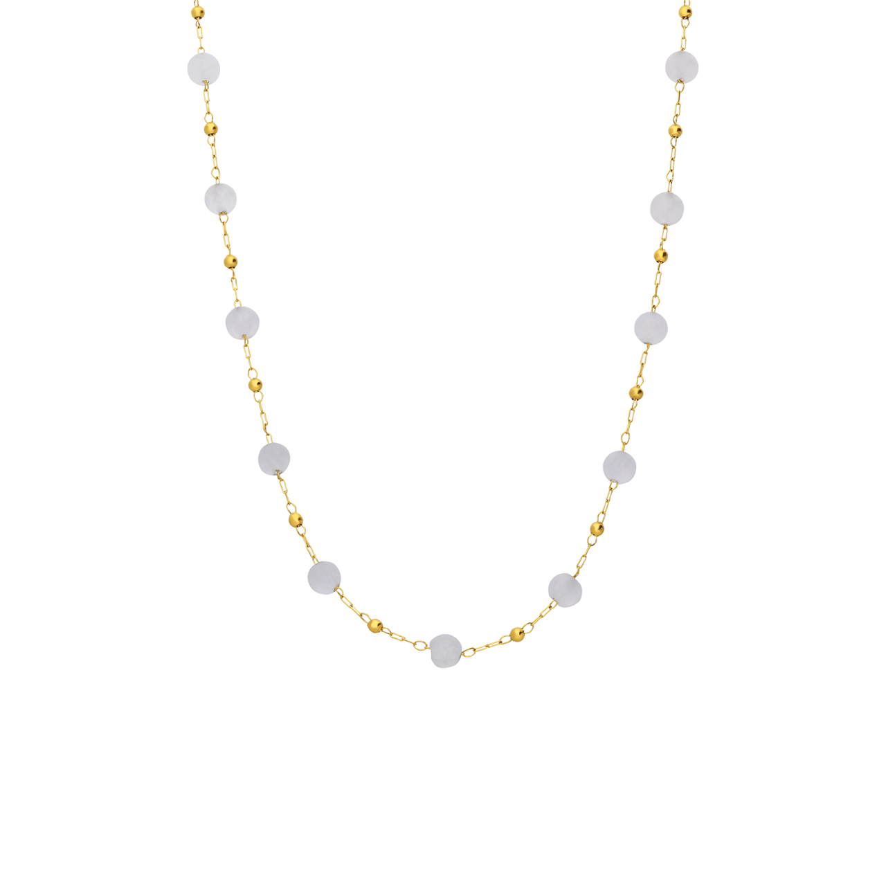 Stainless steel goldplated ketting met witte kralen