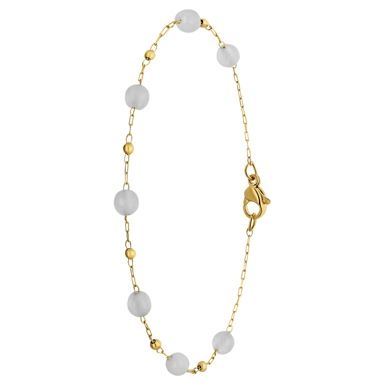 Stainless steel goldplated armband met witte kralen