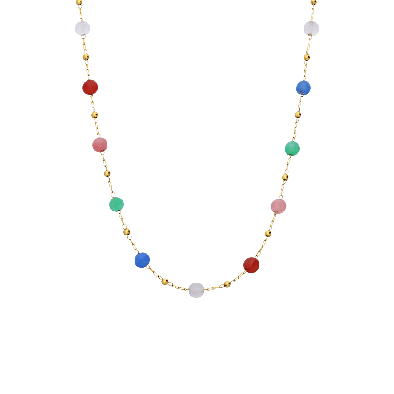 Stainless steel goldplated ketting met kralen multi