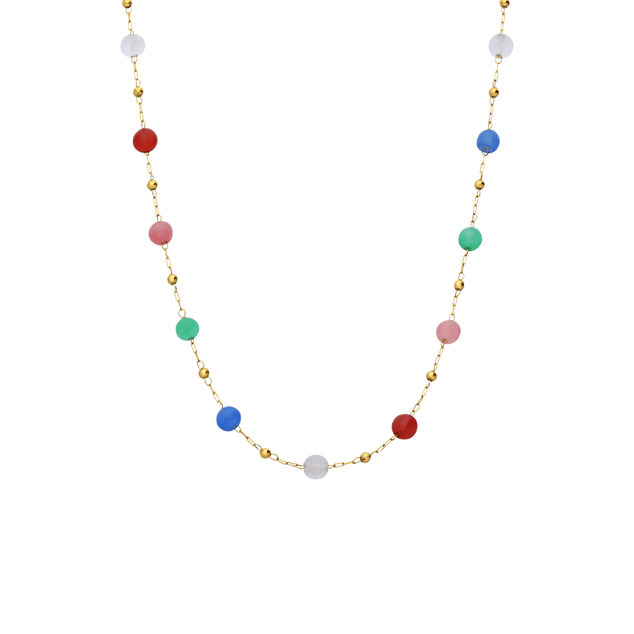 Stalen goldplated ketting met kralen multi