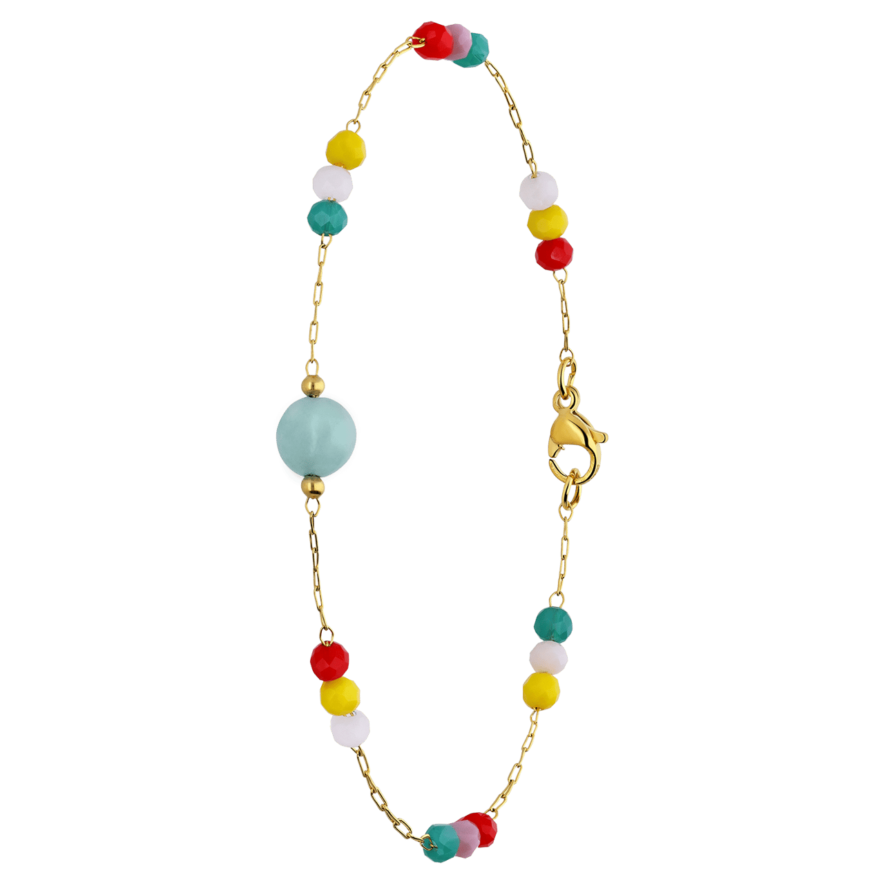 Stalen goldplated armband met kralen multi