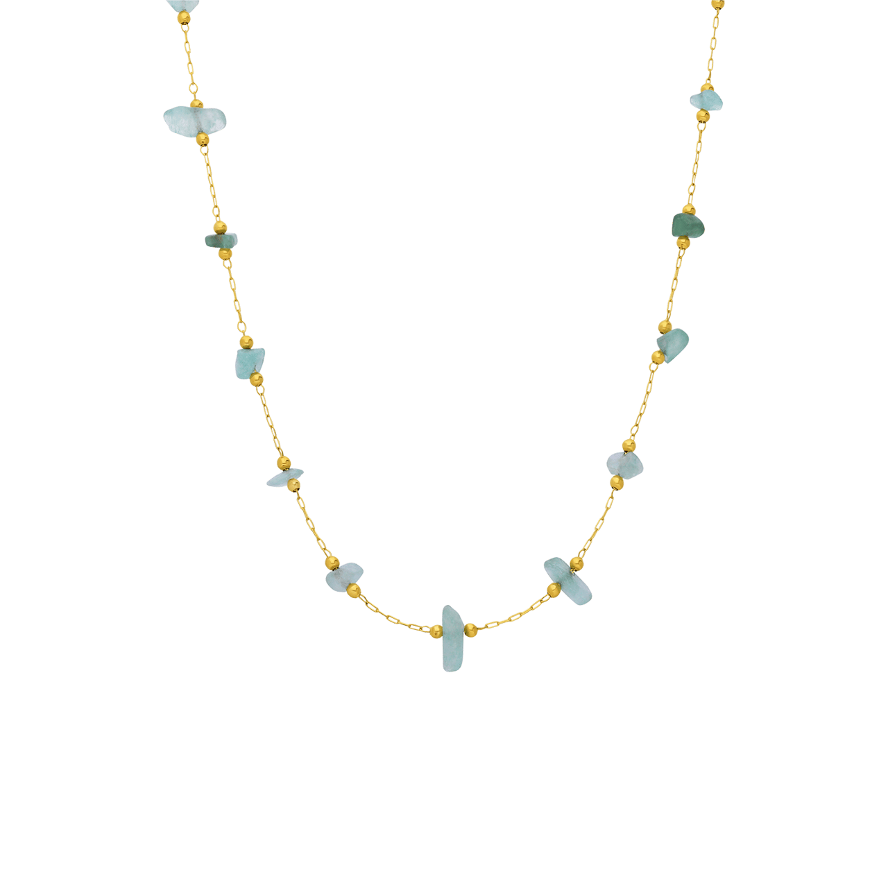 Stalen goldplated kralenketting met groene natuursteen voor dames