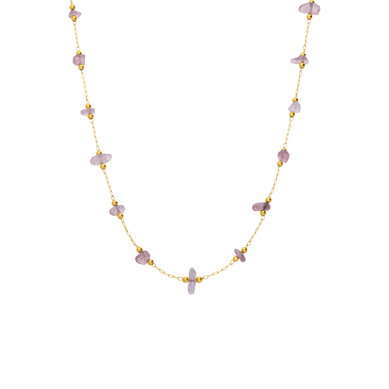 Stalen goldplated kralenketting met hanger met natuursteen  voor dames