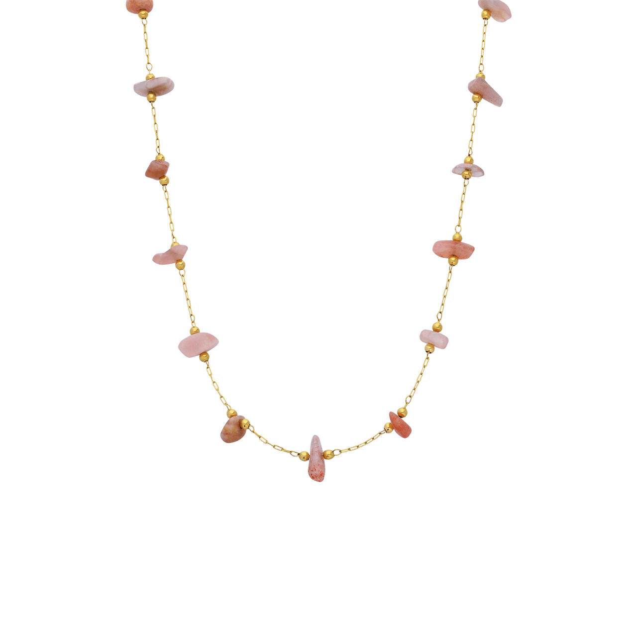 Stalen goldplated ketting met hanger met natuursteen voor dames