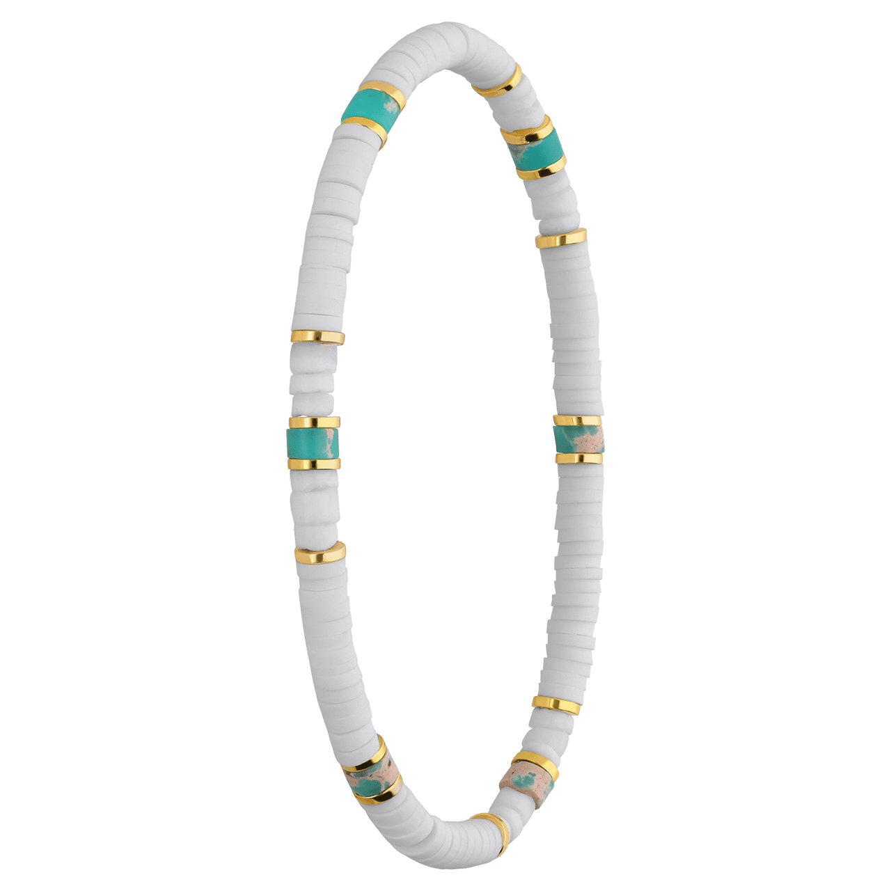 Stalen goldplated kralenarmband met wit en groen voor dames