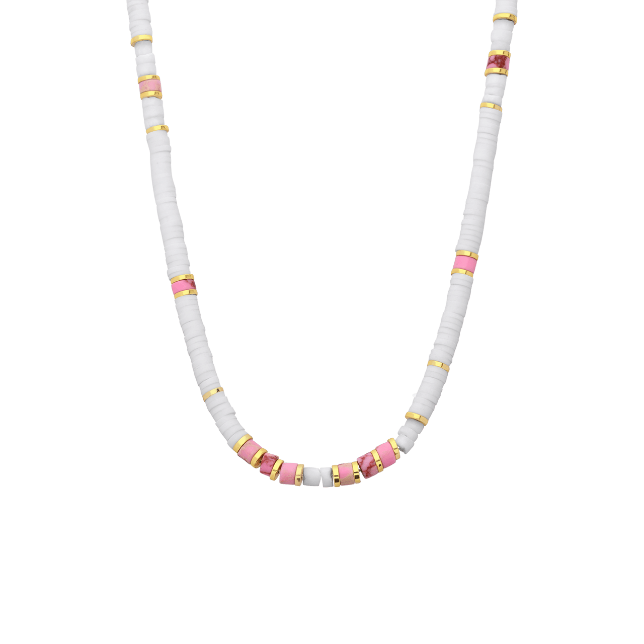 Stainless steel goudkleurige ketting wit en roze