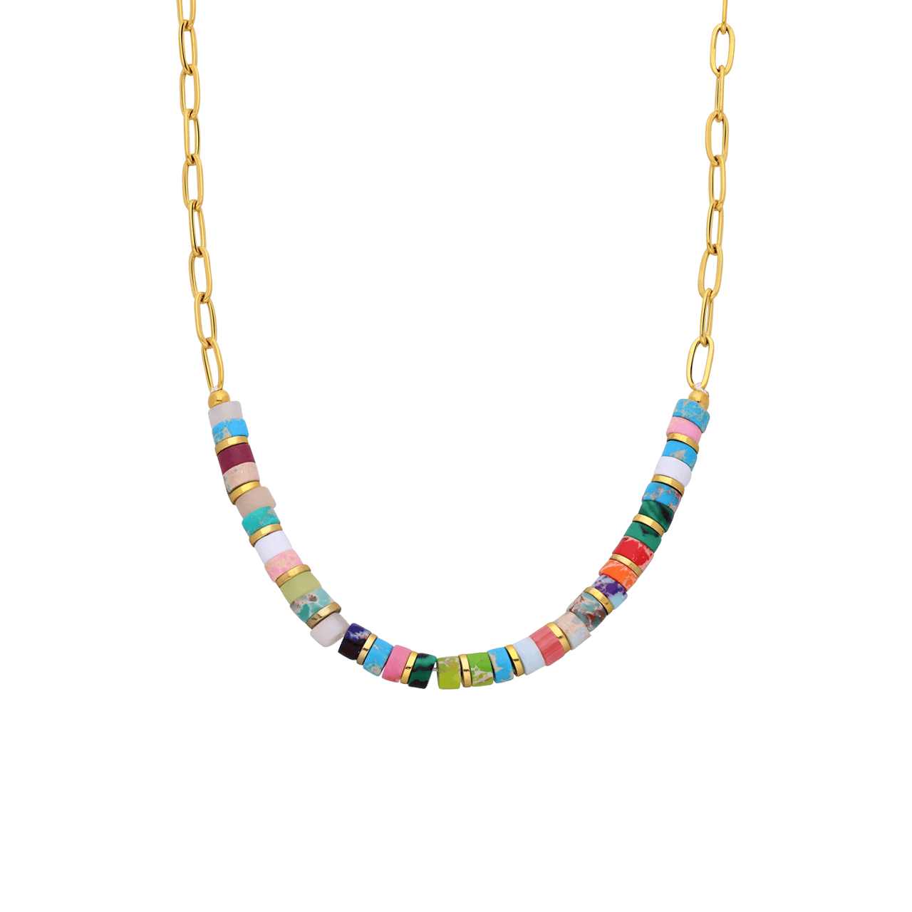 Stalen goldplated ketting met hanger met natuursteen voor dames