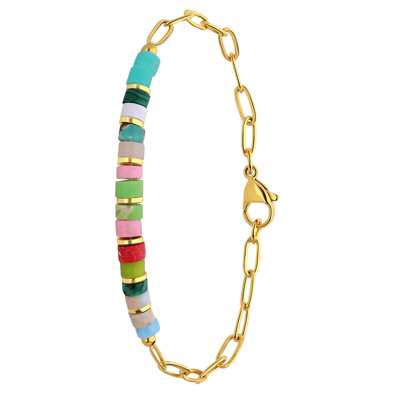 Stalen goldplated fantasiearmband met natuursteen voor dames