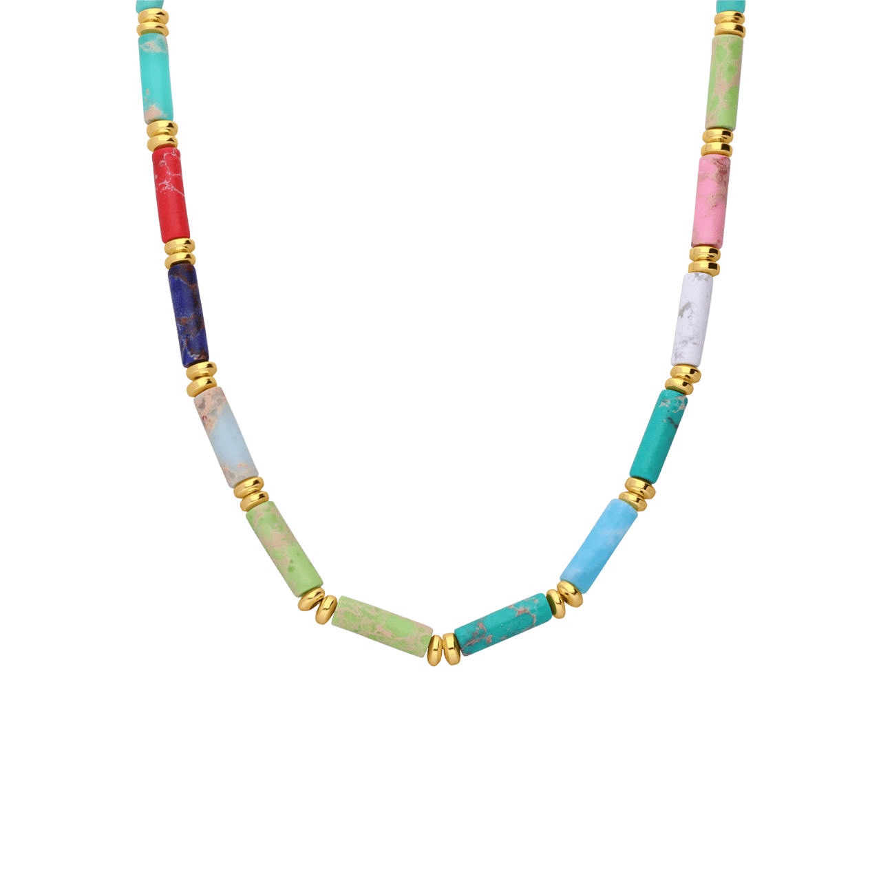 Stainless steel goldplated kralenketting met natuursteen voor dames
