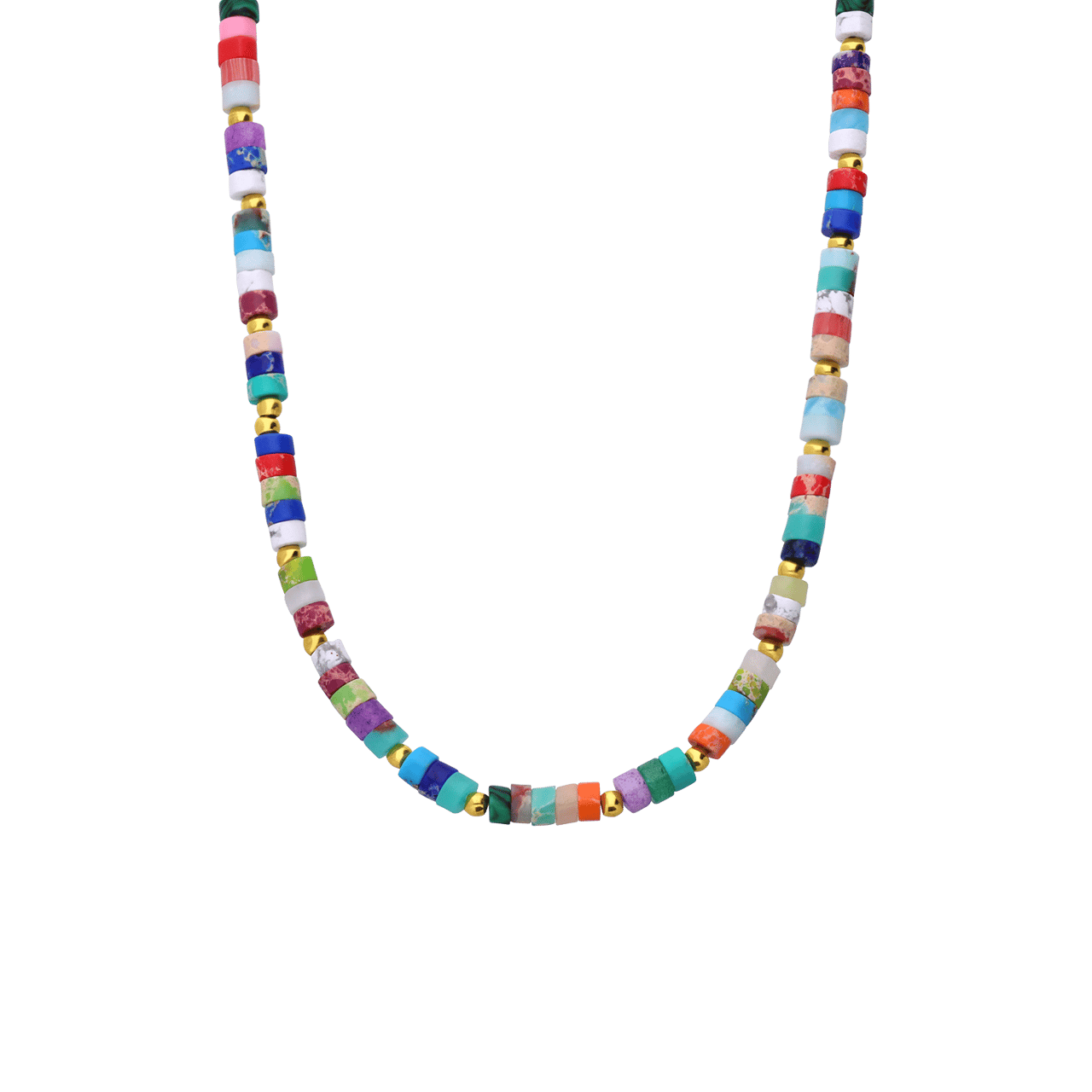 Stainless steel goldplated kralenketting met natuursteen voor dames