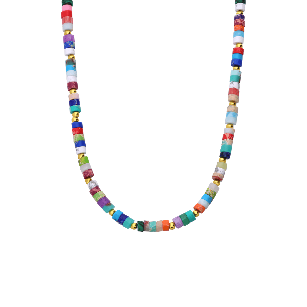 Stalen goldplated ketting met kralen multi