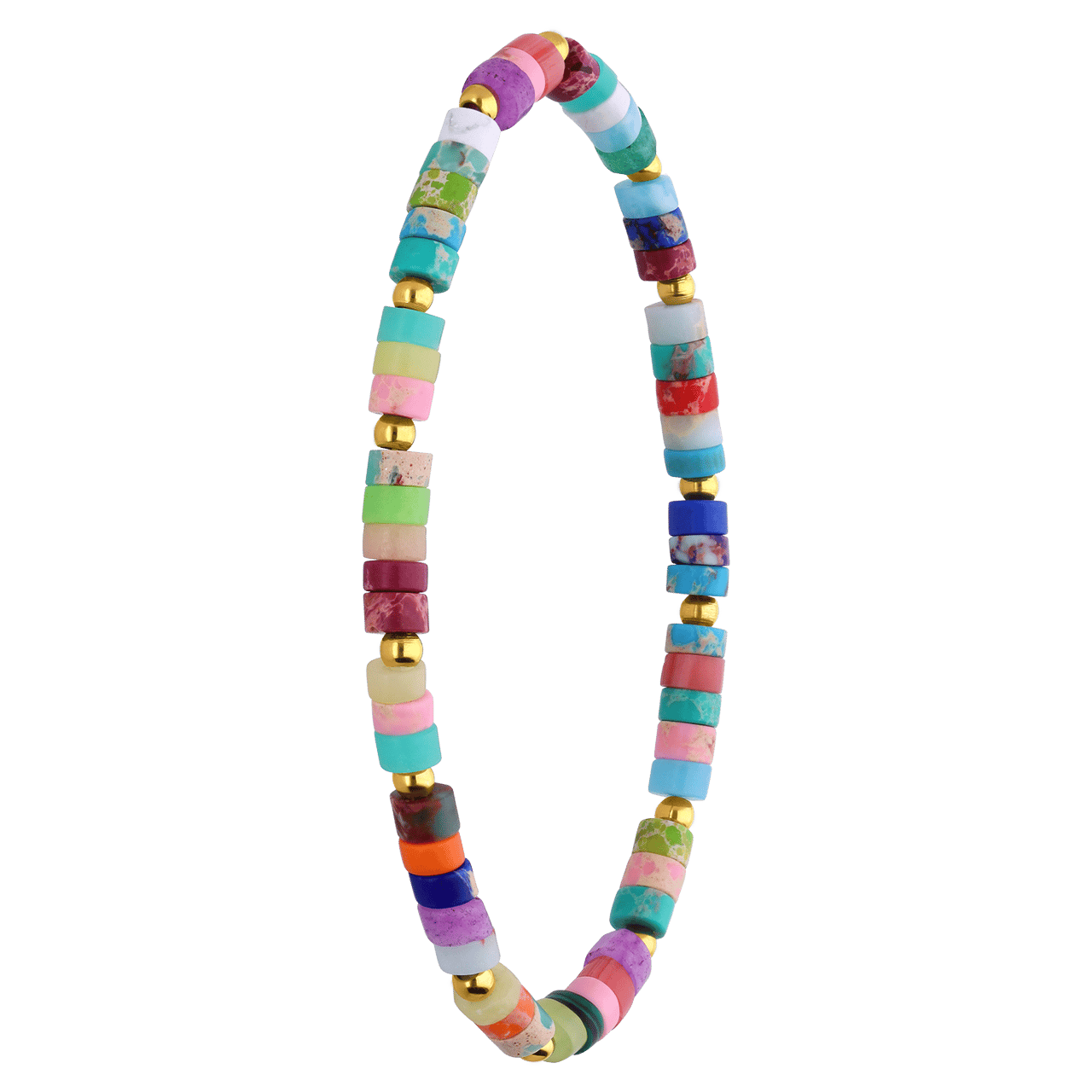 Elastisches Armband aus Edelstahl, vergoldet, mit Glasperlen, mehrfarbig